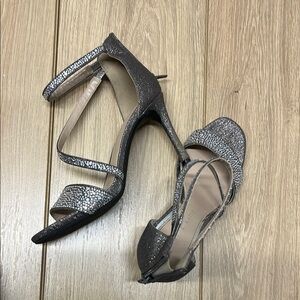 Kelly & Katie Silver Strappy Heels with Glitter Finish
